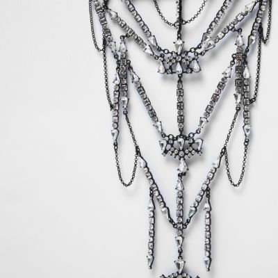 Black draped jewel choker necklace